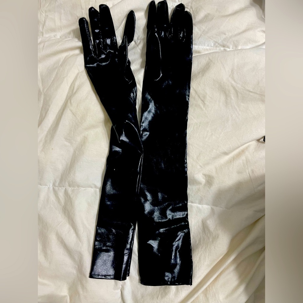 Black faux leather Halloween gloves